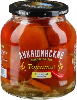 Томаты Лукашинские маринованные по-домашнему со сладким с перцем 670гр. Продаётся упаковками 6-банок. 